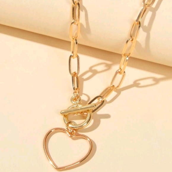 GOLD HEART CHAIN CHOKER NECKLACE NEW - Picture 2 of 4